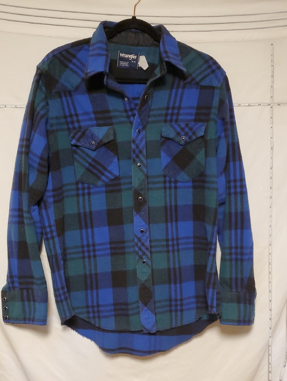 Wrangler Blue and Green Plaid Flannel Shirt